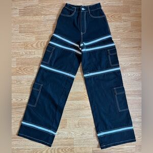 Tunnel Vision Black White Contrast Zipper Zip Off Wide Leg Cargo Pants XS